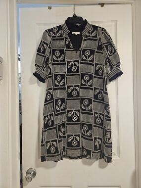 entro Black and White Floral Patchwork Mini Dress With Pockets